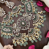 Vriksham Antique Victorian Diamond Short Neckpiece-Pastel Green Bead-VV1969